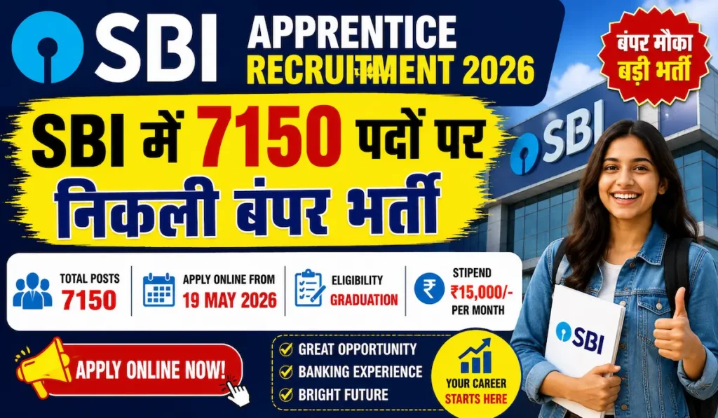 Cover image for SBI Apprentice Recruitment 2026: SBI में 7150 पदों पर निकली बंपर भर्ती, 19 मई से आवेदन शुरू