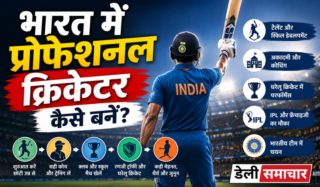 Cover image for भारत में प्रोफेशनल क्रिकेटर कैसे बनें? (Complete Guide 2026)